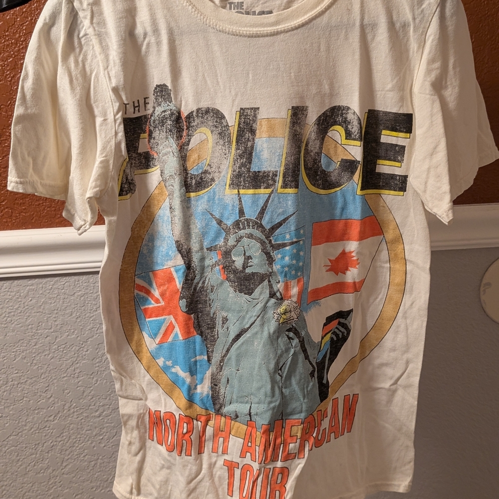 Police Graphic Tee - Cream with Multicolor Design